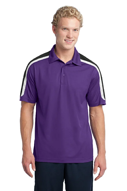 Sport-Tek Mens Sport-Wick Moisture Wicking Short Sleeve Polo Shirt - Purple/Black/White - Closeout