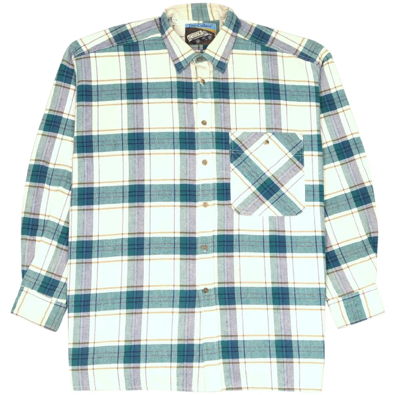 Tom Collins Checkered Flannel Shirt Blue Cream Green