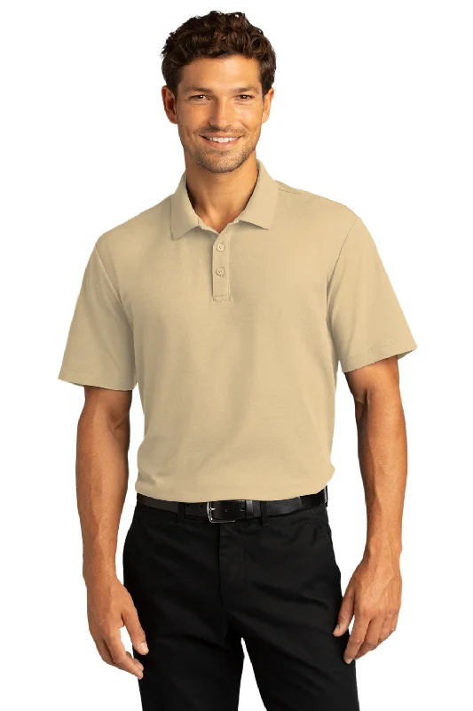 Port Authority Mens React SuperPro Snag Resistant Short Sleeve Polo Shirt - Wheat - Closeout