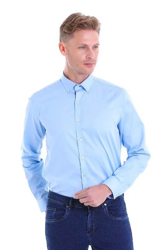 Comfort Fit Long Sleeve Cotton Light Blue Dress Shirt