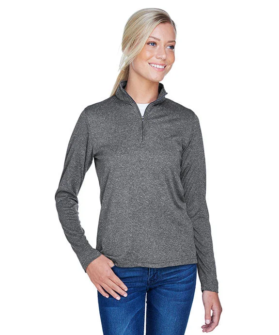 8618W - UltraClub Ladies Cool & Dry Heathered Performance Quarter-Zip