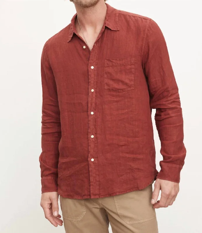 Benton Linen Button Up Shirt In Copper