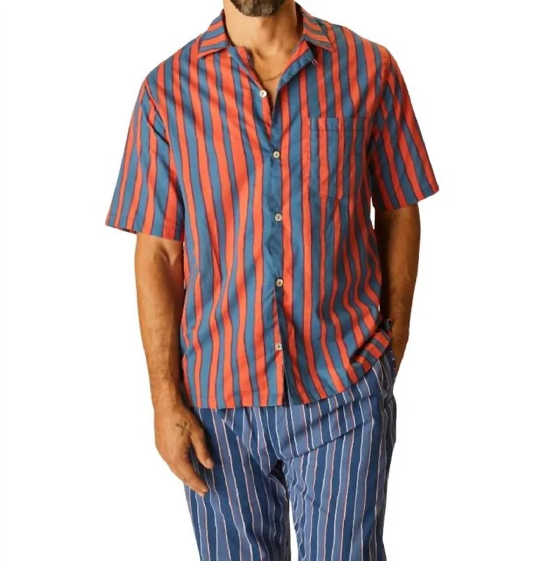 Cotton Stripe Kevin Shirt In Batik Stripe Blood Orange