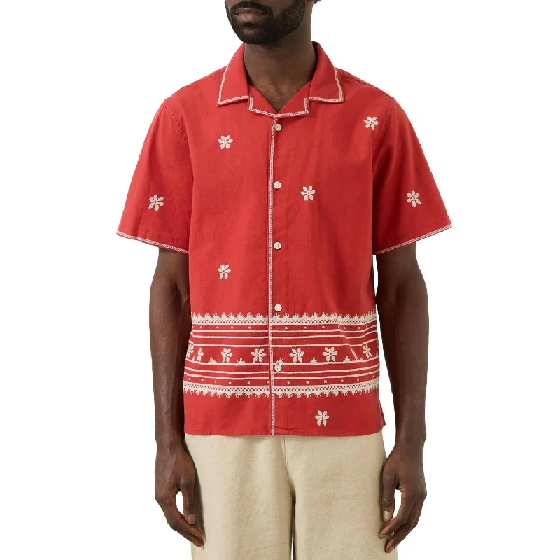 Didcot Daisy Embroidery Shirt In Red/ecru