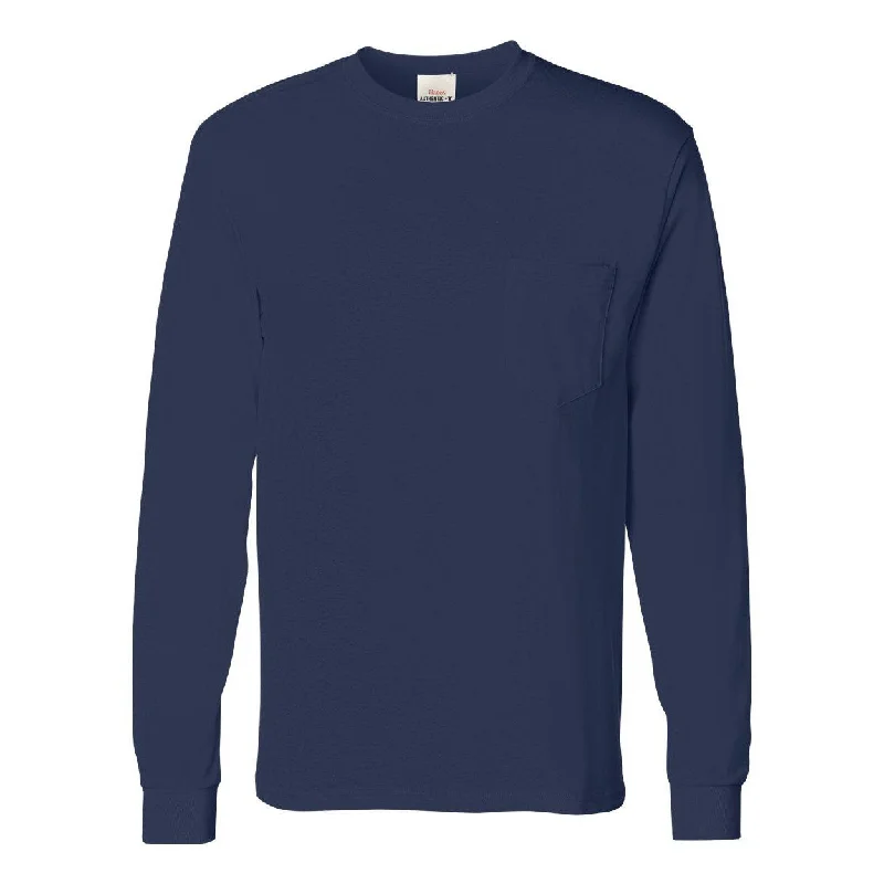 Hanes Authentic Long Sleeve Pocket T-Shirt