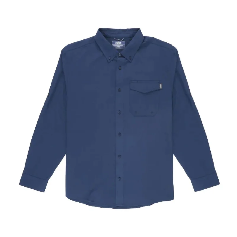 Men's Ace Long Sleeve Button Down Shirt In Naval