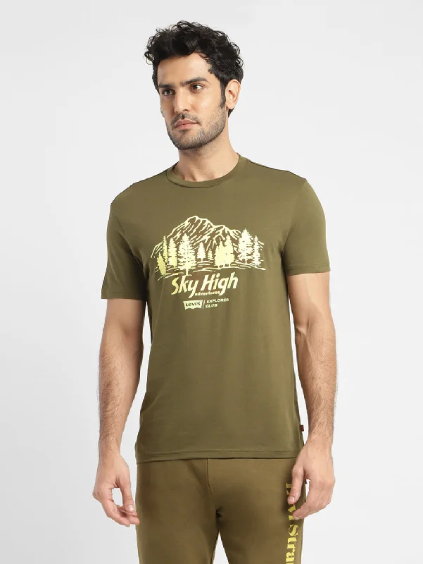 Men's Graphic Print Slim Fit T-shirt Olive