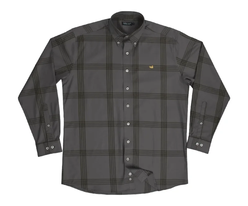 Men's Trussville Windowpane Dress Shirt In Midnight Gray/dark Olive