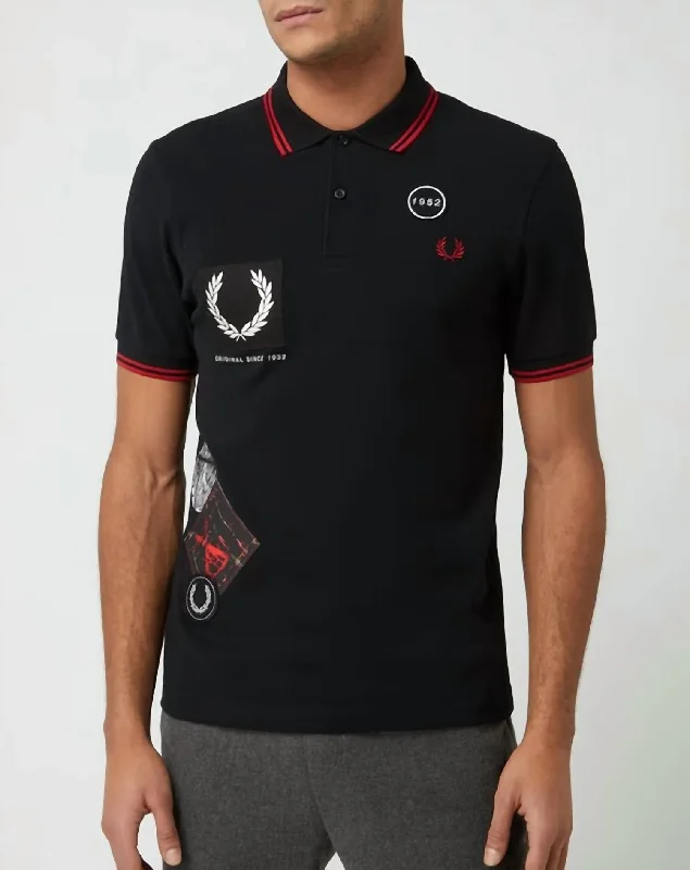 Men's Twin Tipped Polo Shirt In Black Graphic Applique