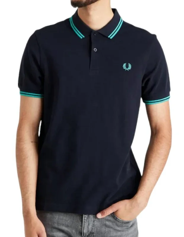 Men's Twin Tipped Polo Shirt In Navy/dark Mint.