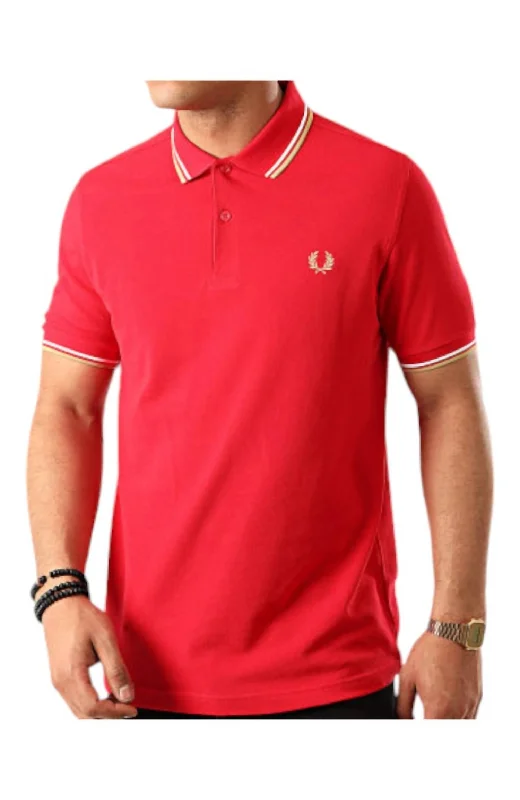 Men's Twin Tipped Polo Shirt In Red/white/gold