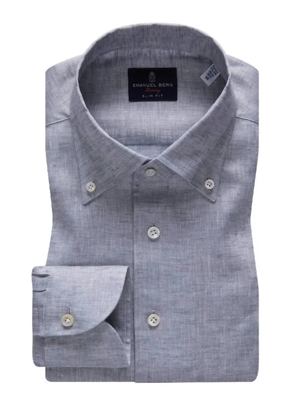 Mf Extra Fine Linen Luxury Men's Dress Shirt In Med Grey