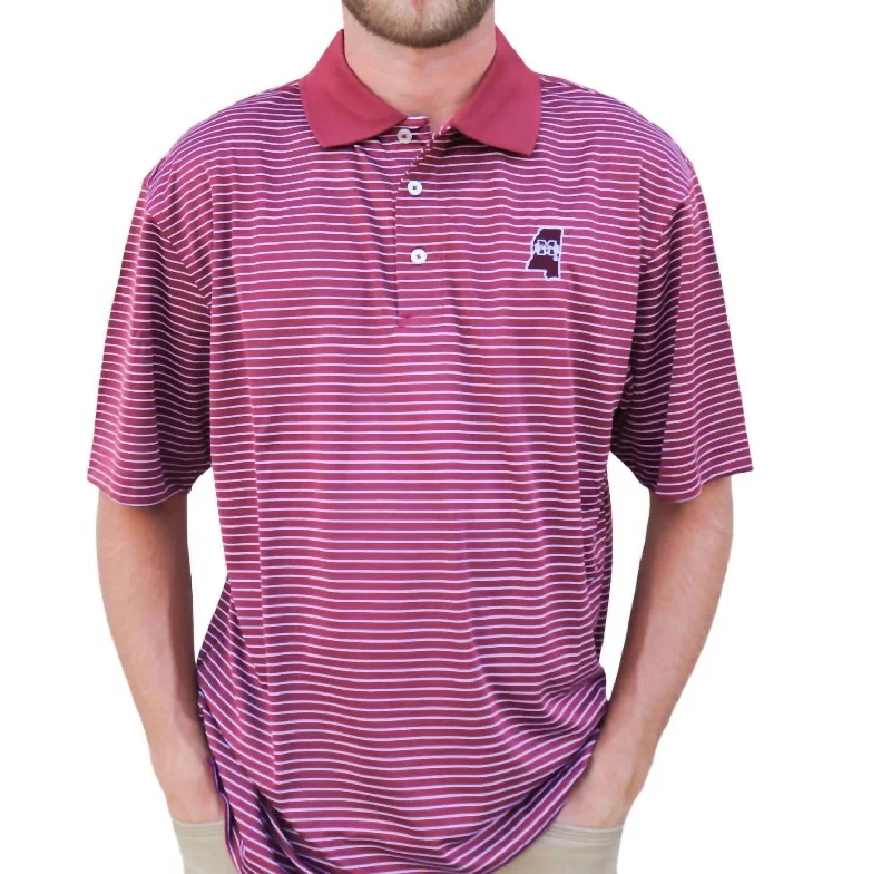 Msu Single Stripe Polo Shirt In Maroon/white