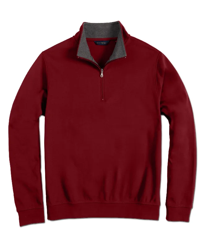 Pima Interlock Zip Mock, Burgundy