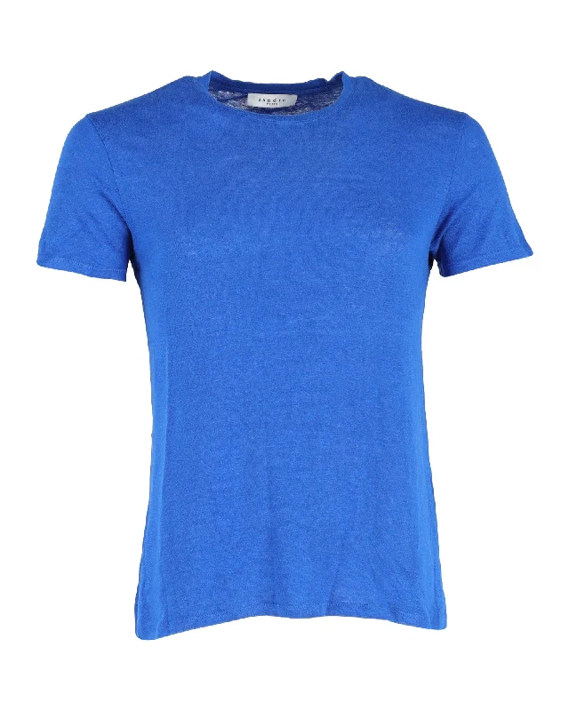 Sandro Paris Crewneck T-shirt in Blue Linen