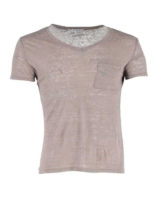 Sandro Paris V-neck T-shirt in Brown Linen